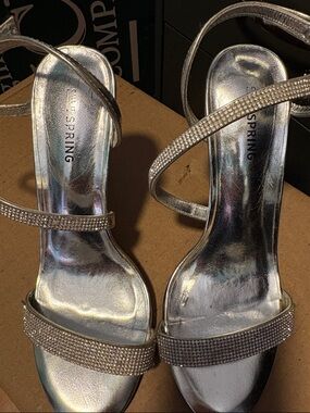 Call It Spring Silver Rhinestone Strappy Heels